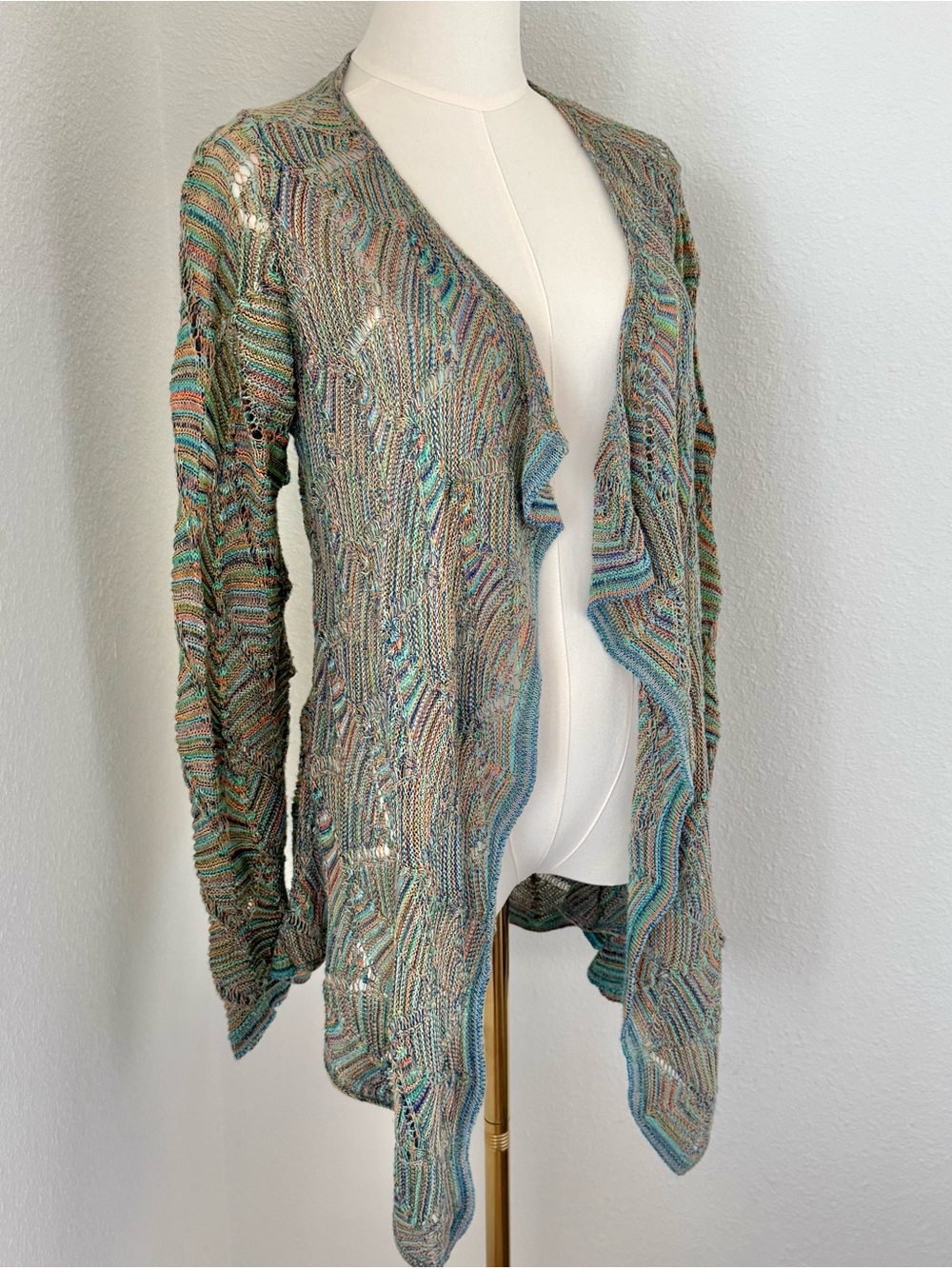 Vintage Crochet Multicolor Waterfall Cardigan Boho Hippie Gypsy Festival Y2K SM